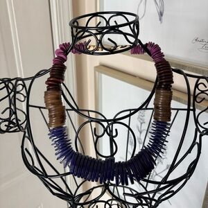 Handmade Multicolor Button Statement Necklace 21”